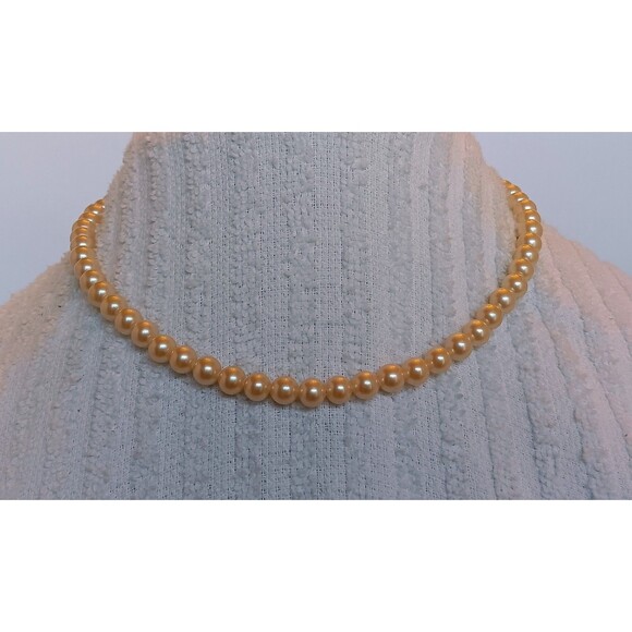 Vintage Signed Japan 6 mm Glass Pearl Necklace 16 in Silvertone Clasp - Picture 2 of 8